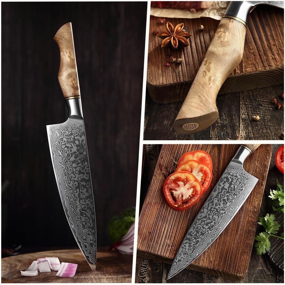 5 inch Utility Knife with Razor Sharp- Damascus Steel with Rose Pattern Multifunctional VG10 Professional Paring-Fruit knife- Master Series Ergonomic Figured Sycamore Wood Handle