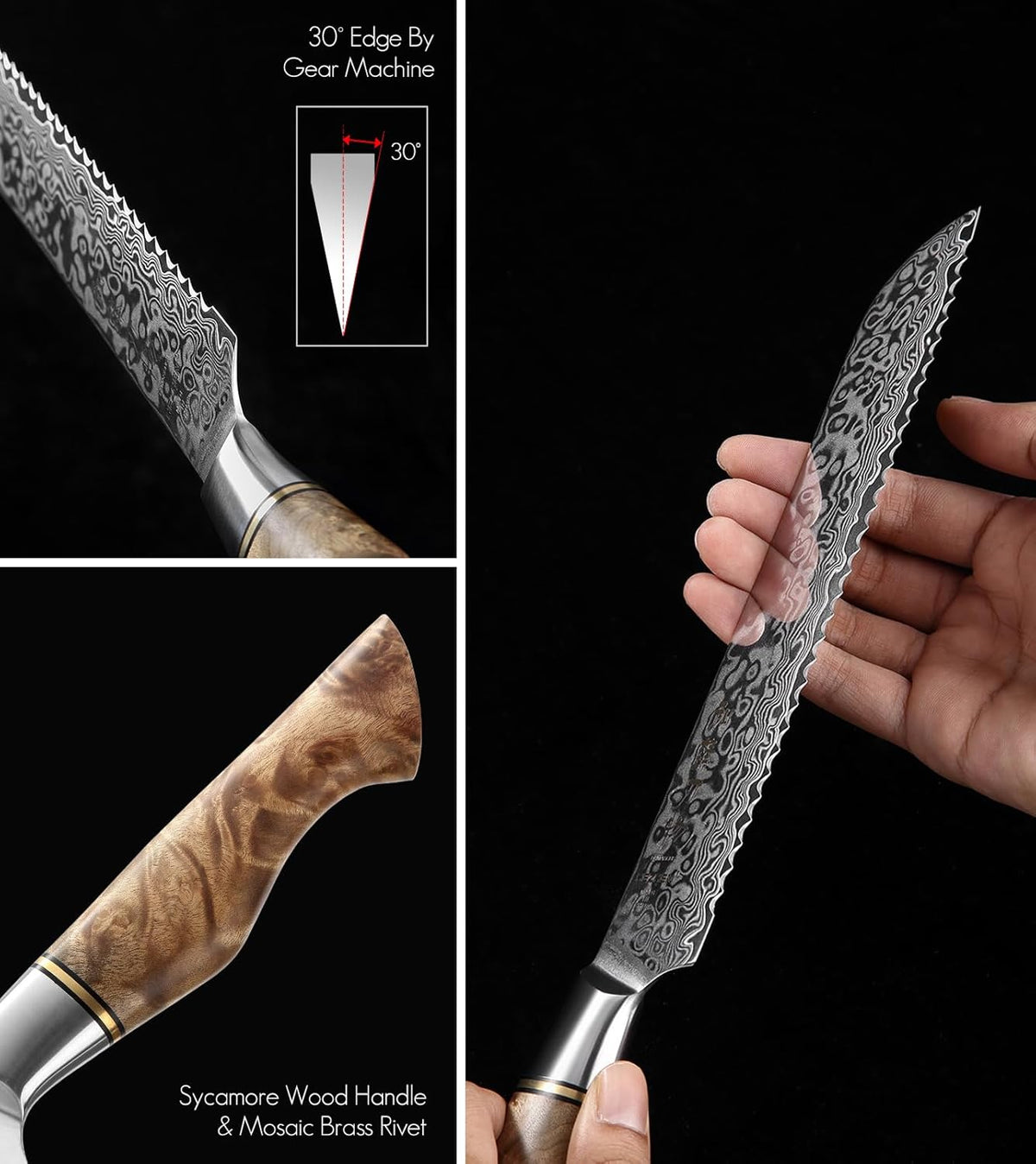 5 inch Utility Knife with Razor Sharp- Damascus Steel with Rose Pattern Multifunctional VG10 Professional Paring-Fruit knife- Master Series Ergonomic Figured Sycamore Wood Handle