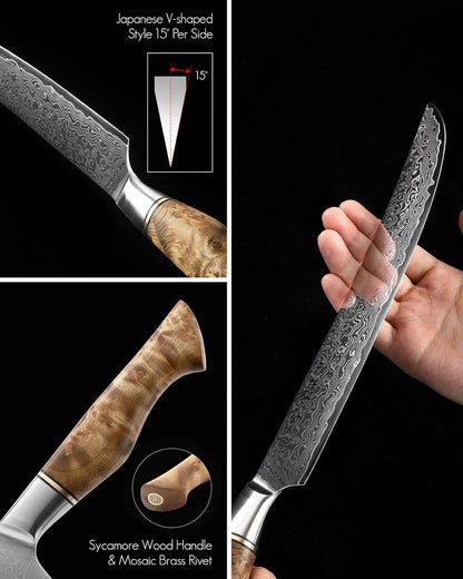 5 inch Utility Knife with Razor Sharp- Damascus Steel with Rose Pattern Multifunctional VG10 Professional Paring-Fruit knife- Master Series Ergonomic Figured Sycamore Wood Handle