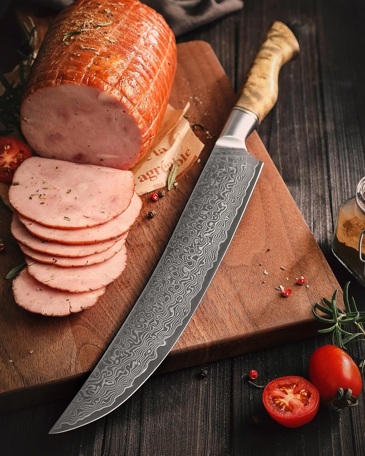 5 inch Utility Knife with Razor Sharp- Damascus Steel with Rose Pattern Multifunctional VG10 Professional Paring-Fruit knife- Master Series Ergonomic Figured Sycamore Wood Handle