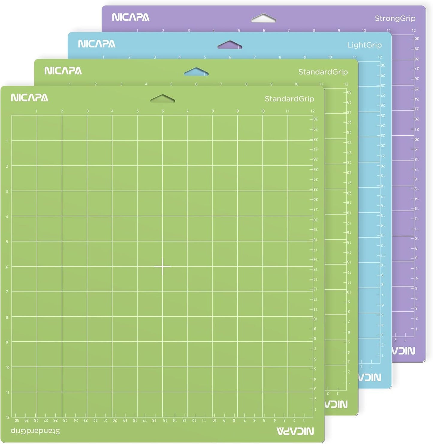 12x12 inch Cutting Mat for Cricut Maker 3/Explore 3/Maker/Air /2/One (4pack-2x Standard、Light、Strong) Adhesive&Sticky Non-Slip Flexible Square Gridded Variety Cut Mats Set