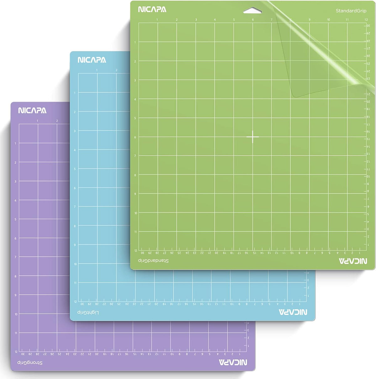 12x12 inch Cutting Mat for Cricut Maker 3/Explore 3/Maker/Air /2/One (4pack-2x Standard、Light、Strong) Adhesive&Sticky Non-Slip Flexible Square Gridded Variety Cut Mats Set