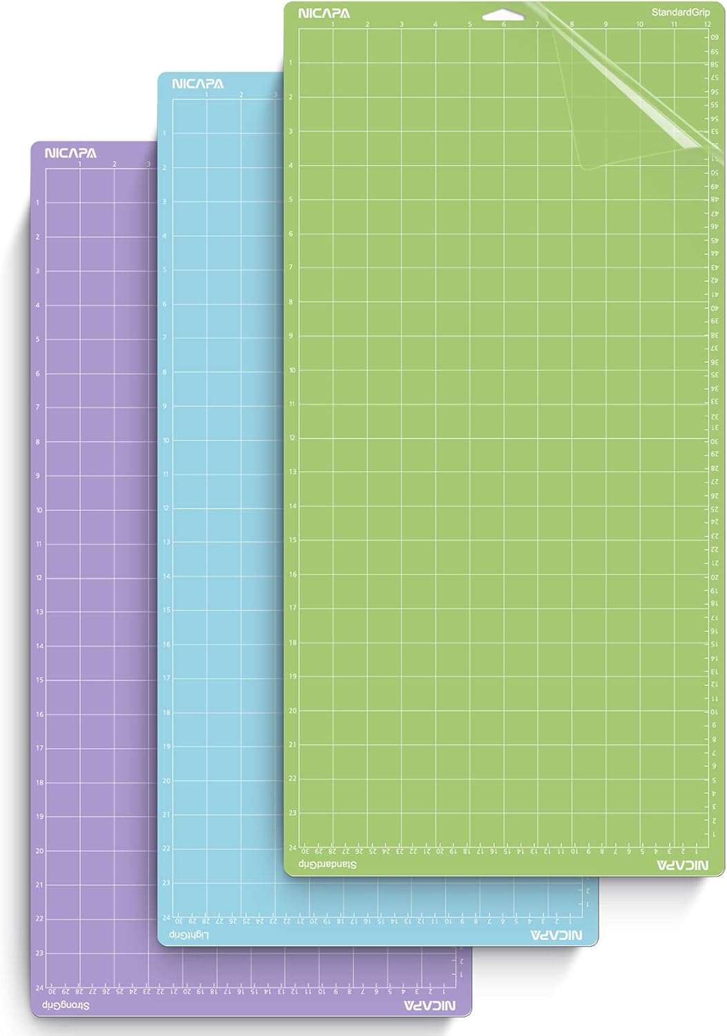 12x12 inch Cutting Mat for Cricut Maker 3/Explore 3/Maker/Air /2/One (4pack-2x Standard、Light、Strong) Adhesive&Sticky Non-Slip Flexible Square Gridded Variety Cut Mats Set