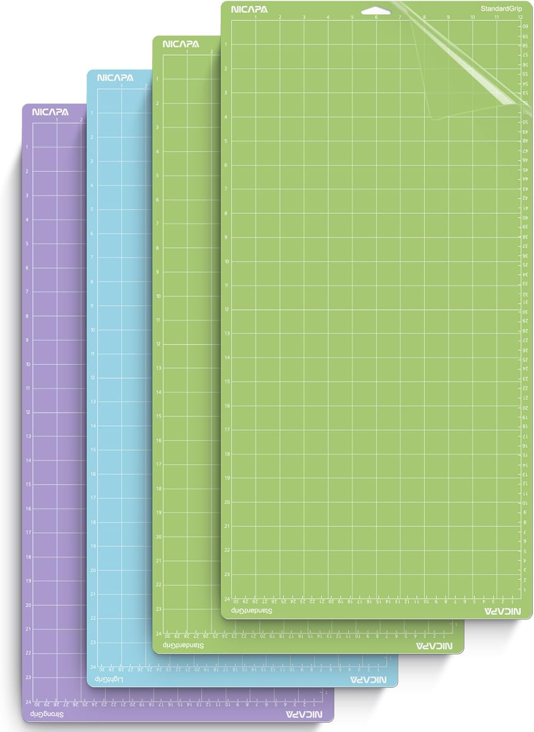 12x12 inch Cutting Mat for Cricut Maker 3/Explore 3/Maker/Air /2/One (4pack-2x Standard、Light、Strong) Adhesive&Sticky Non-Slip Flexible Square Gridded Variety Cut Mats Set