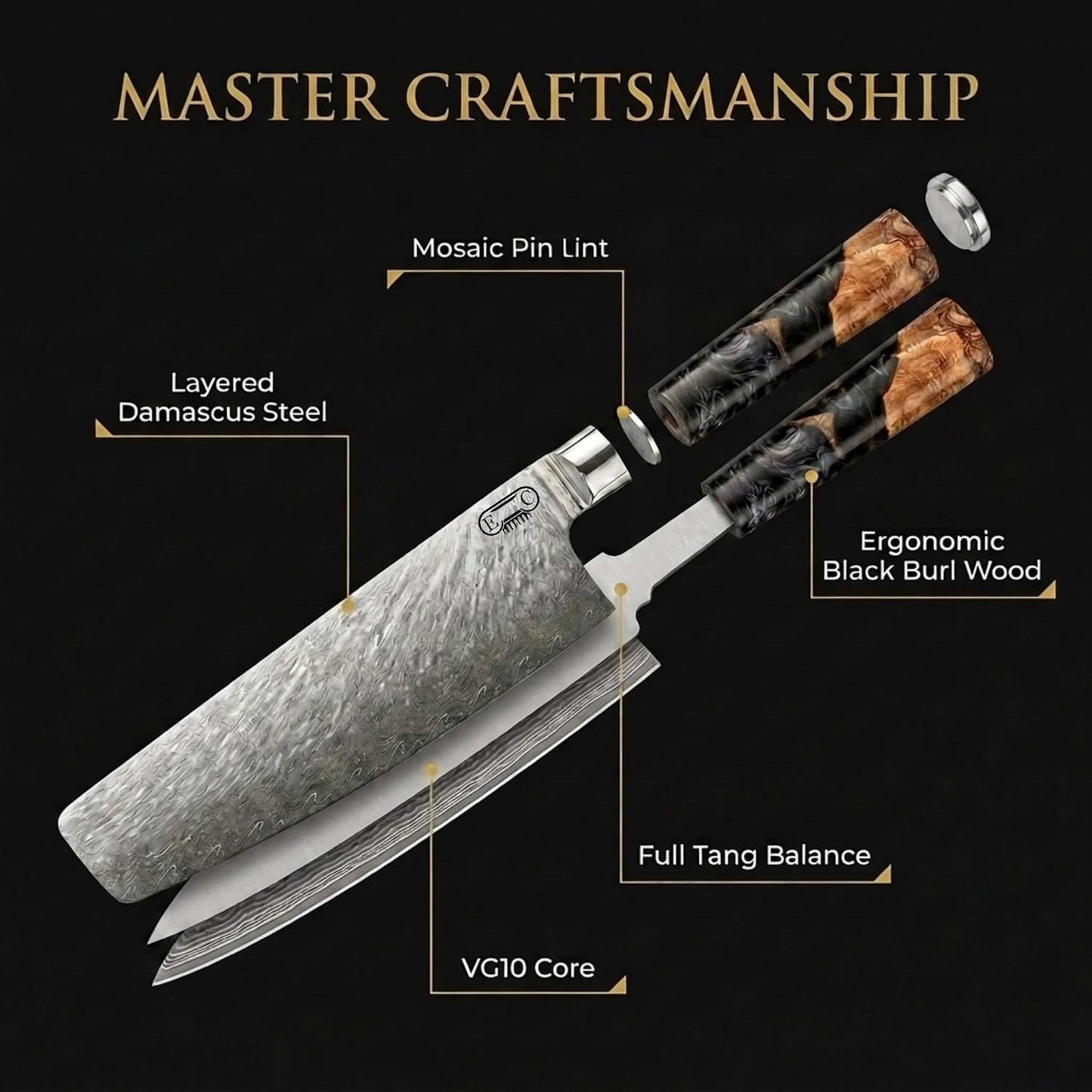 Tidal Black - 7" Nakiri Knife - Damascus