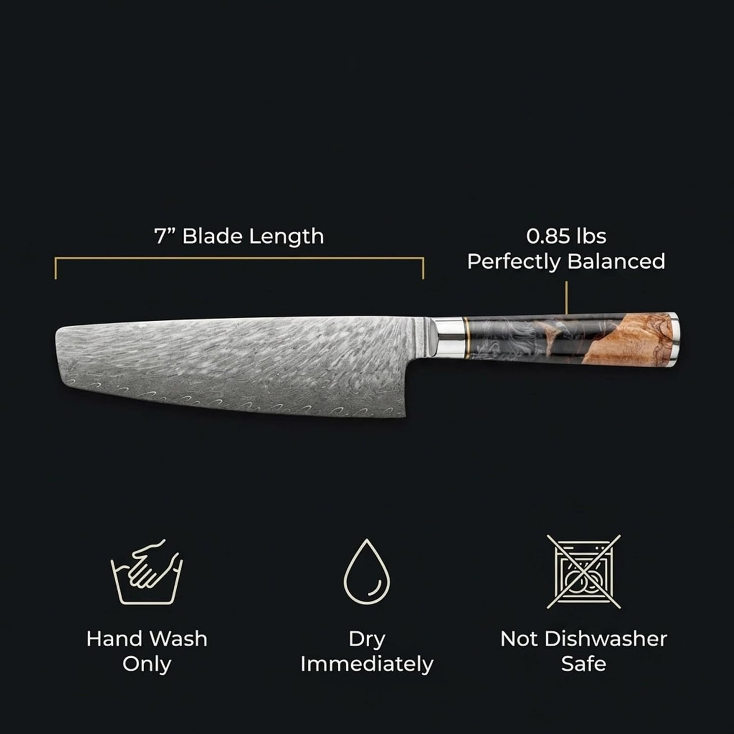 Tidal Black - 7" Nakiri Knife - Damascus