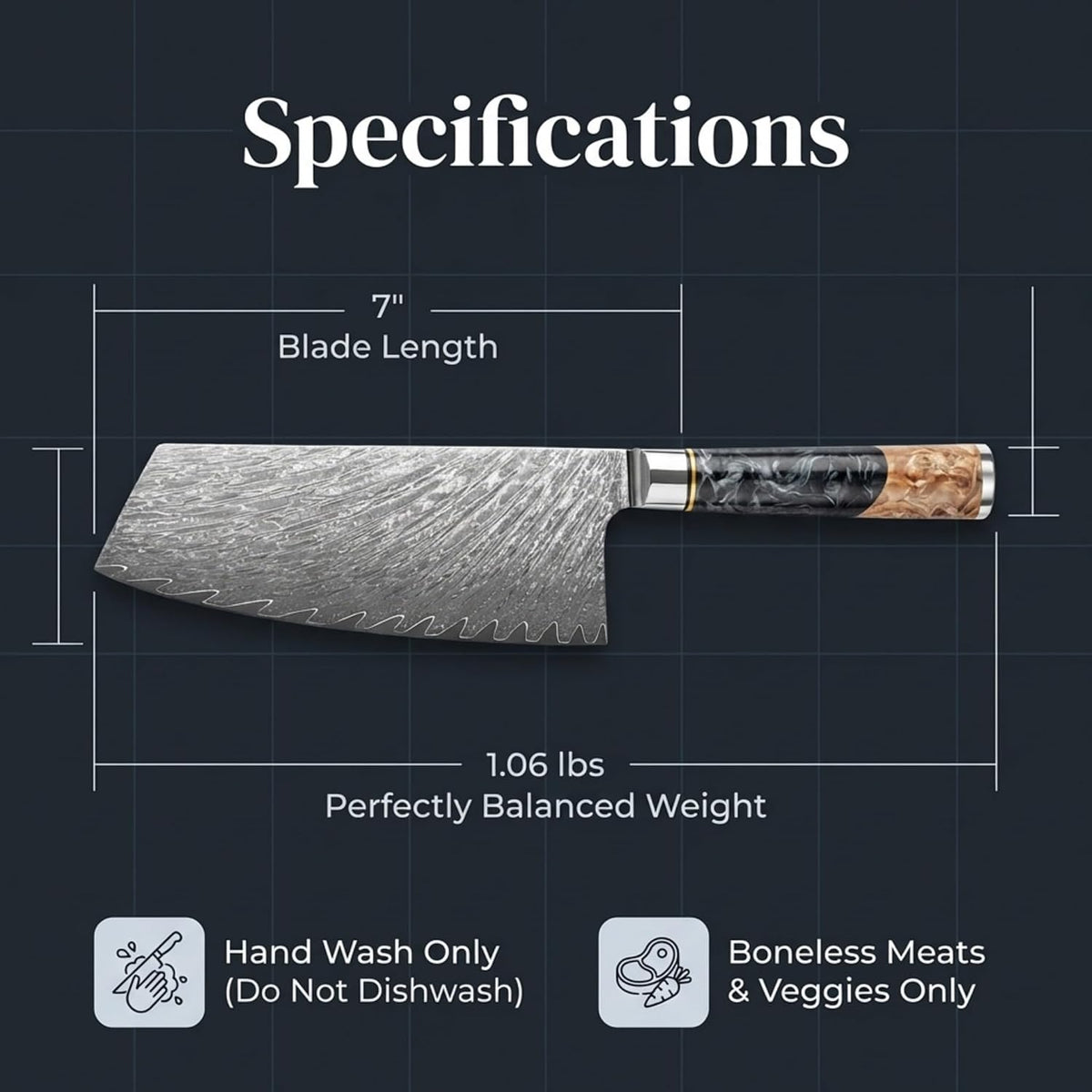 Tidal Black - 7" Nakiri Knife - Damascus