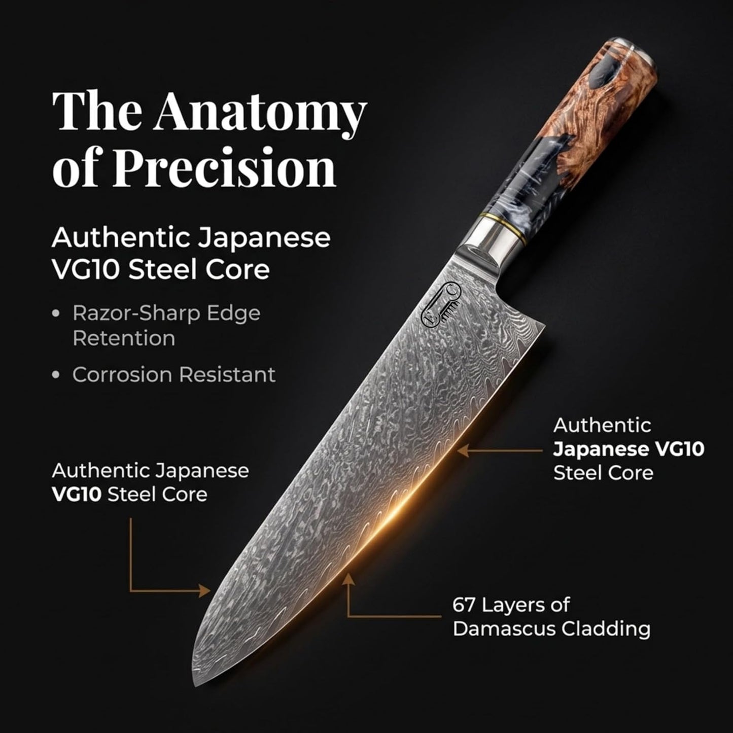 Tidal Black - 7" Nakiri Knife - Damascus