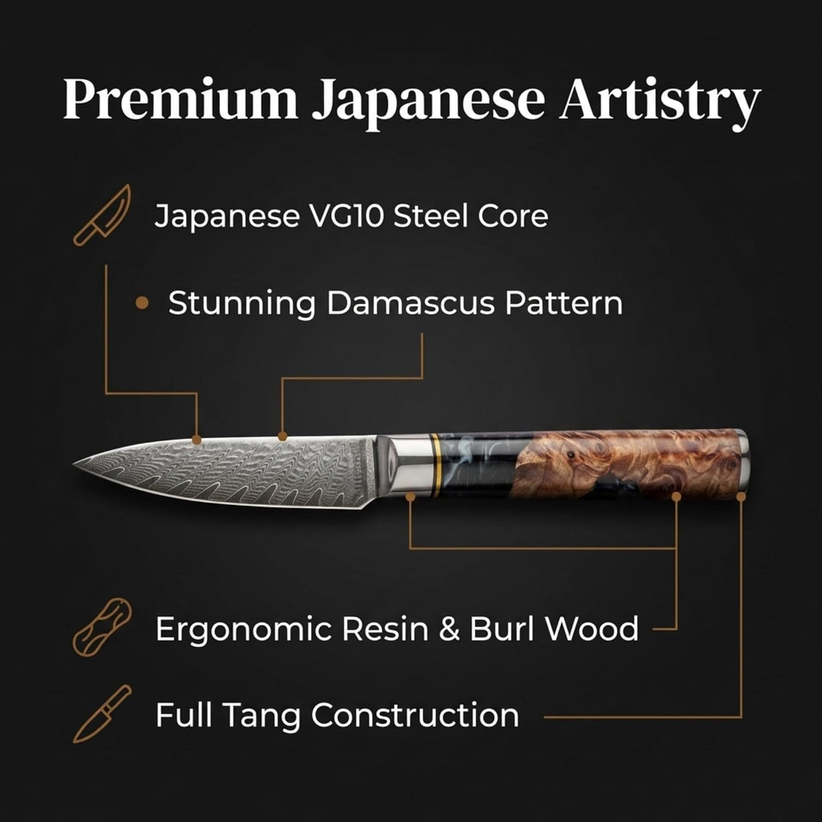 Tidal Black - 7" Nakiri Knife - Damascus