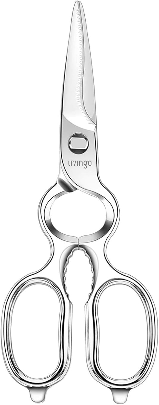 8.5" Kitchen Shears Heavy Duty Forged Stainless Steel Scissors | Ultra Sharp Food Scissors with Detachable Design, Bottle Opener and Nut Cracker for Cooking, Cutting Meat and Vegetables