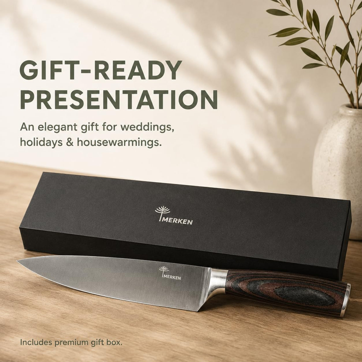 Kitchen Knife Set High-Carbon 5Cr15MoV Stainless Steel Blades with Pakkawood Handles – Professional Chef, Santoku, Bread, Utility & Paring Knives for Home Cooking – Gift Box Included