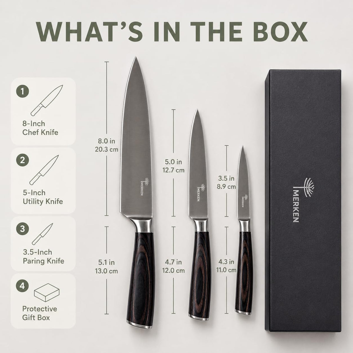 Kitchen Knife Set High-Carbon 5Cr15MoV Stainless Steel Blades with Pakkawood Handles – Professional Chef, Santoku, Bread, Utility & Paring Knives for Home Cooking – Gift Box Included