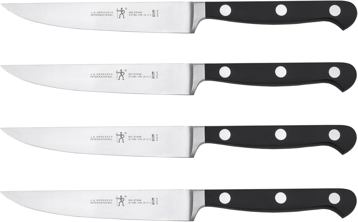 Classic Steak Knives Set of 4, Razor-Sharp, German Engineered | Fully Forged Construction Provides Balance with Traditional Triple-Rivet Handles Enables Comfortable Easy Cutting.