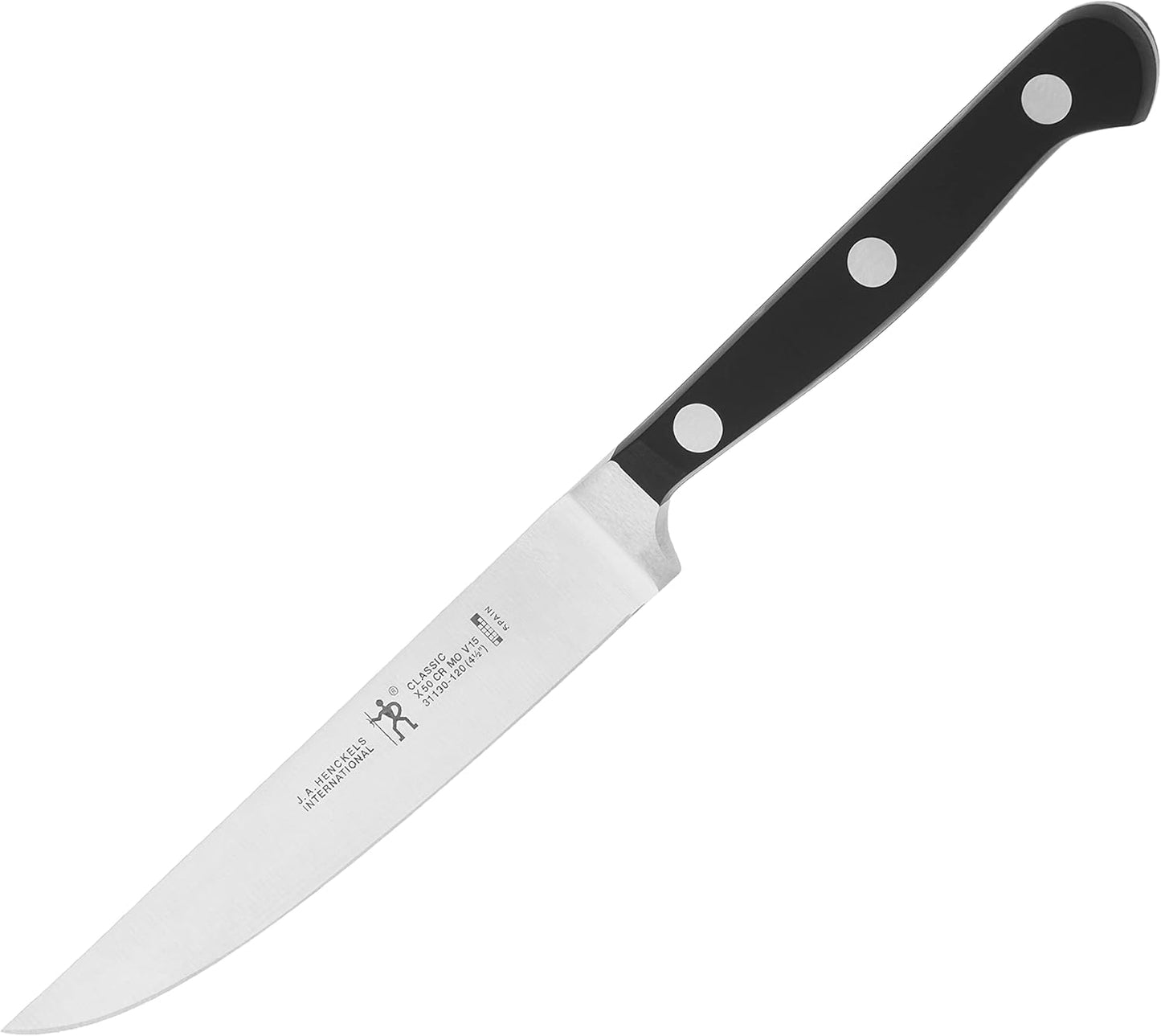 Classic Steak Knives Set of 4, Razor-Sharp, German Engineered | Fully Forged Construction Provides Balance with Traditional Triple-Rivet Handles Enables Comfortable Easy Cutting.