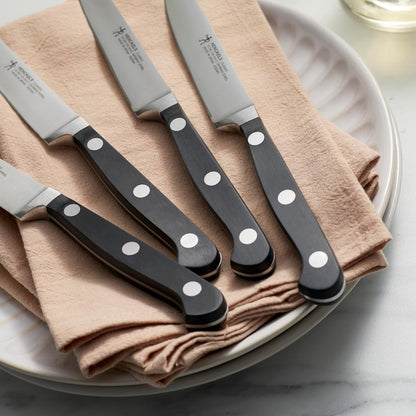 Classic Steak Knives Set of 4, Razor-Sharp, German Engineered | Fully Forged Construction Provides Balance with Traditional Triple-Rivet Handles Enables Comfortable Easy Cutting.