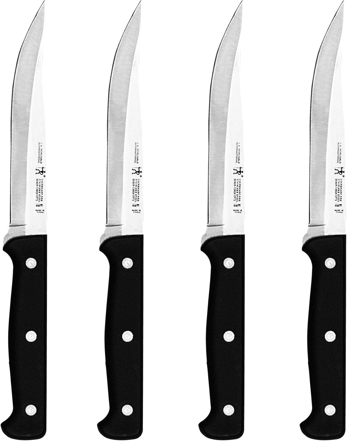Classic Steak Knives Set of 4, Razor-Sharp, German Engineered | Fully Forged Construction Provides Balance with Traditional Triple-Rivet Handles Enables Comfortable Easy Cutting.