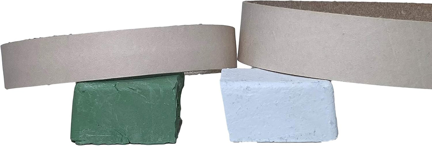 3/4" x 12" and 1" x 18" Leather Strop Combo Pack - Fits Ken Onion Worksharp WSKTSKO and Ken Onion Blade Grinder Attachment WSSO81112. Green and White Compounds Included