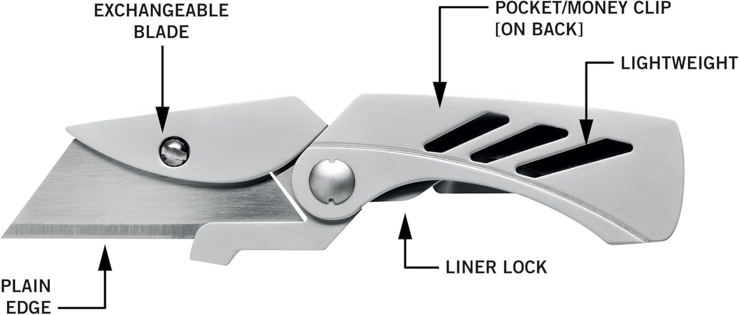 Gear EAB Lite Pocket Razor Knife with Money Clip - EDC Gear Folding Stainless Steel Utility Knife with Box Cutter Blade for Everyday Carry