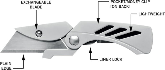Gear EAB Lite Pocket Razor Knife with Money Clip - EDC Gear Folding Stainless Steel Utility Knife with Box Cutter Blade for Everyday Carry