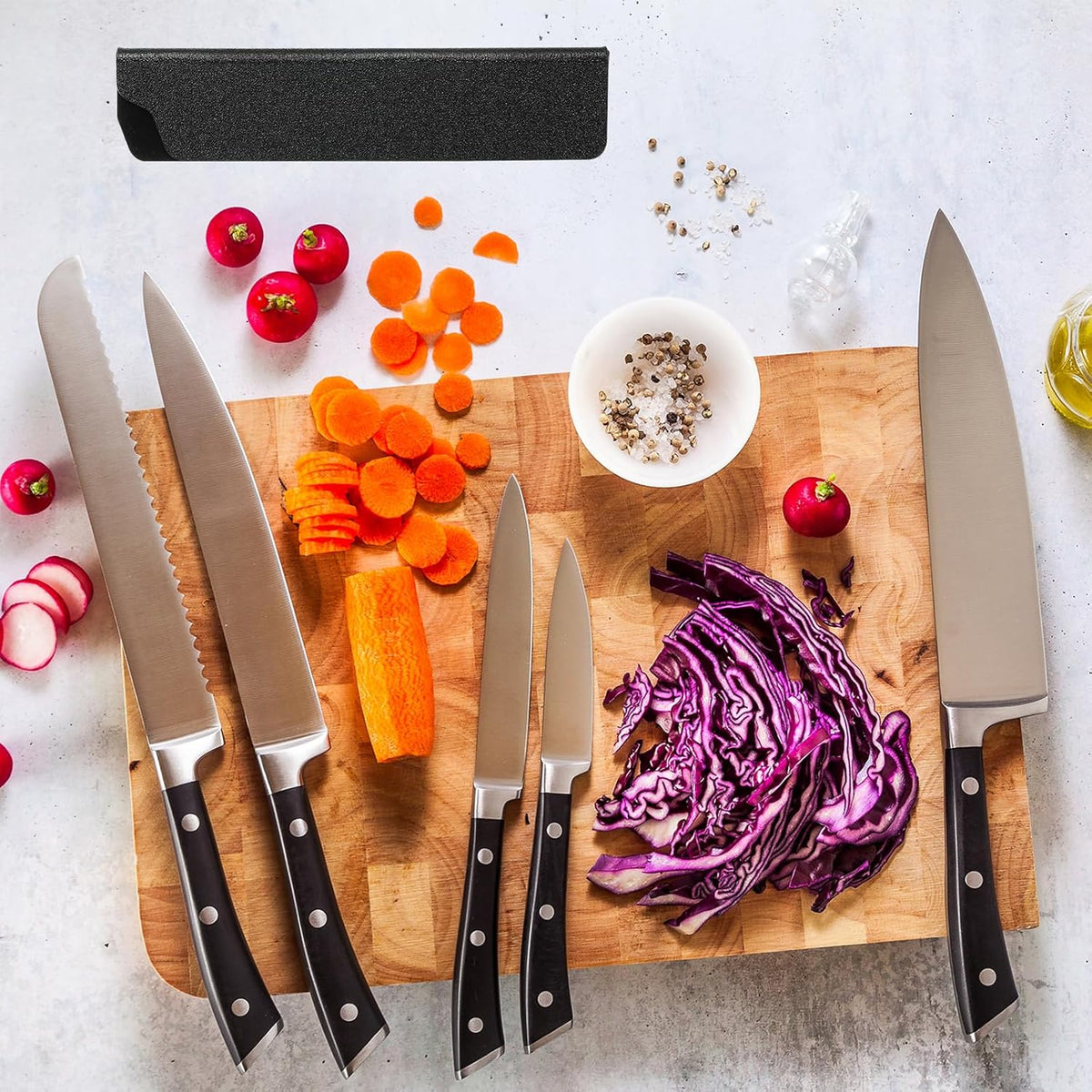 ABS Knife Cover Sleeves for 5" Santoku Knife, 6 Pack Knife Guard Blade Protector Universal Knife Sheath for Home Kitchen, Black