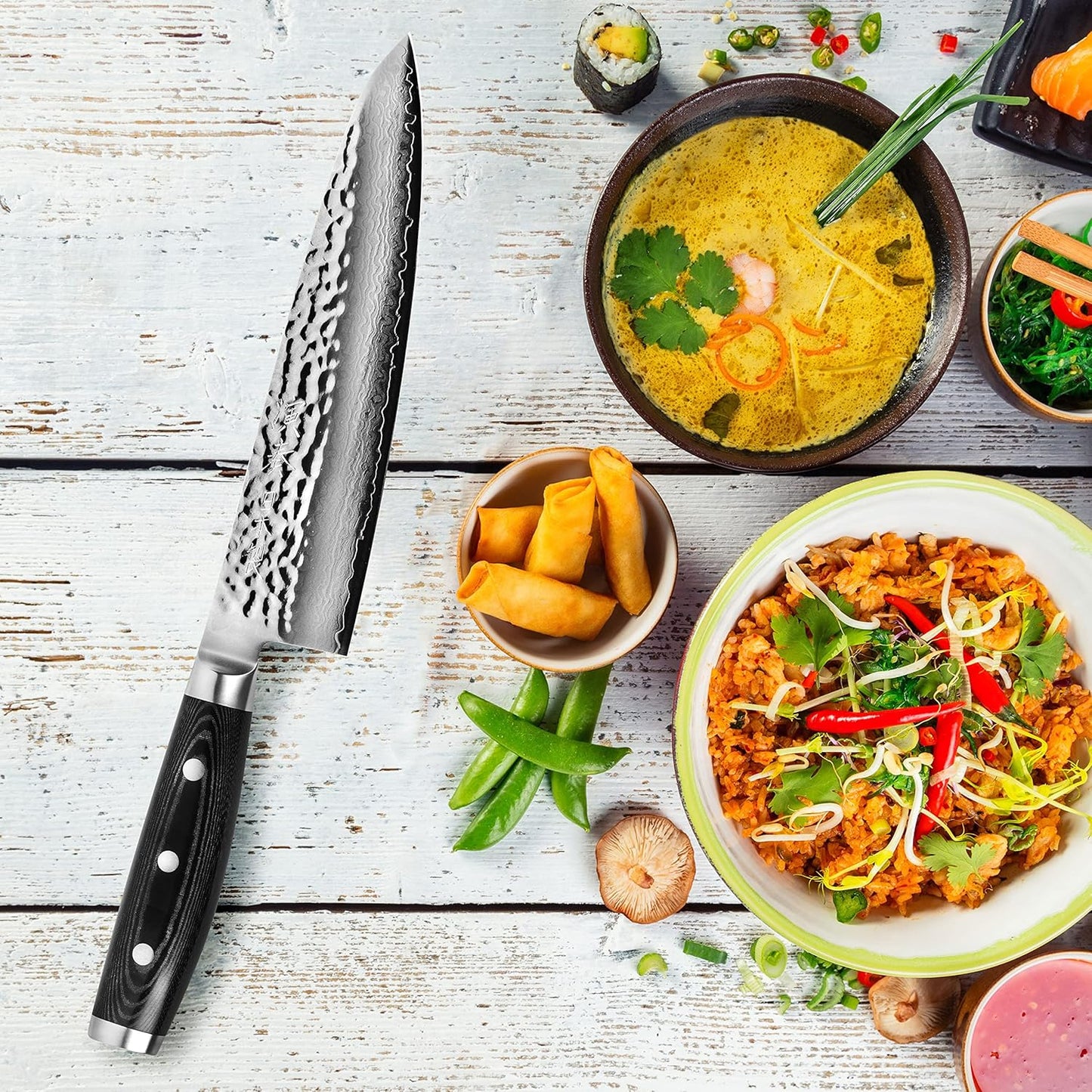 Chef's Knife - Made in Japan - HD Series - VG10 Hammered Damascus Stainless Steel Gyuto - 8"