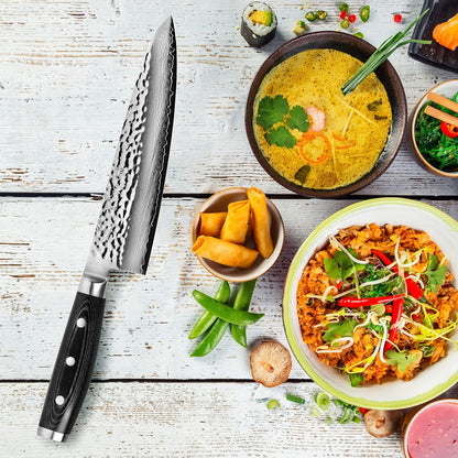 Chef's Knife - Made in Japan - HD Series - VG10 Hammered Damascus Stainless Steel Gyuto - 8"
