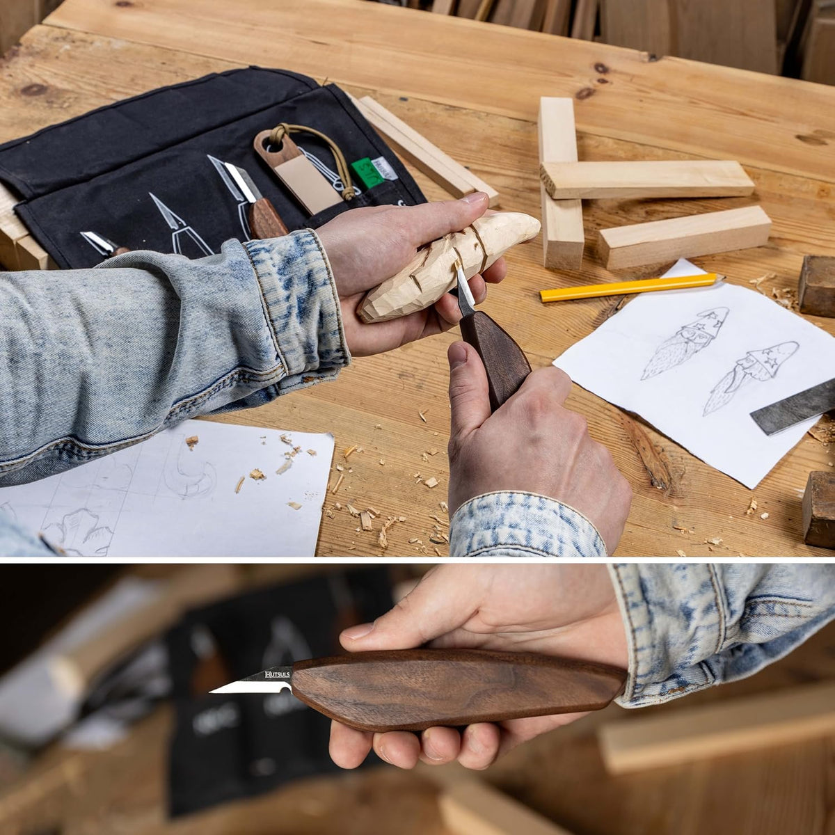 Wood Whittling Kit for Beginners - Razor Sharp Wood Carving Knife Set in Beautifully Designed Gift Box, Whittling Knife for Kids and Adults (8 Pieces)