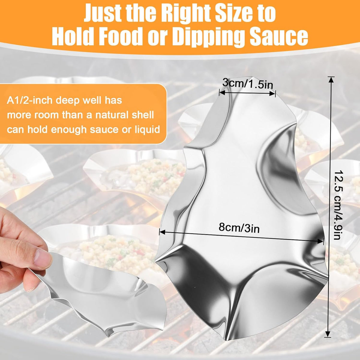 36 Pcs Grillable Stainless Steel Oyster Shells for Cooking and Baking, Reusable Metal Shells Oysters Tray Silver Kitchen Oyster Dish for Seafood Clams Scallops