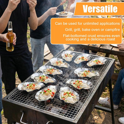 36 Pcs Grillable Stainless Steel Oyster Shells for Cooking and Baking, Reusable Metal Shells Oysters Tray Silver Kitchen Oyster Dish for Seafood Clams Scallops