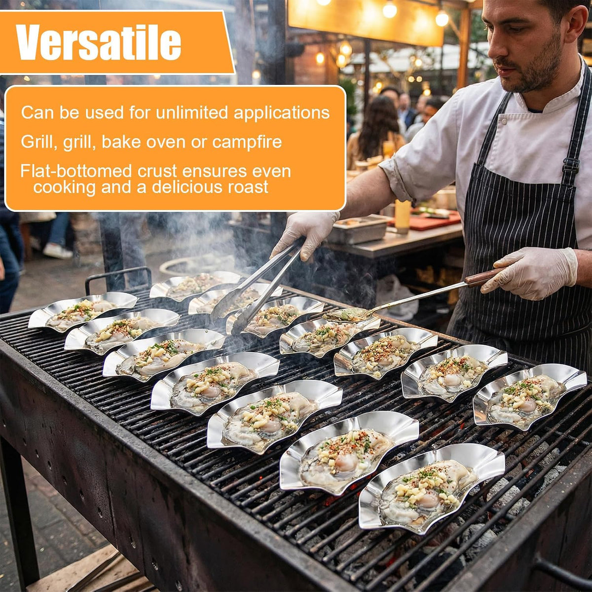36 Pcs Grillable Stainless Steel Oyster Shells for Cooking and Baking, Reusable Metal Shells Oysters Tray Silver Kitchen Oyster Dish for Seafood Clams Scallops