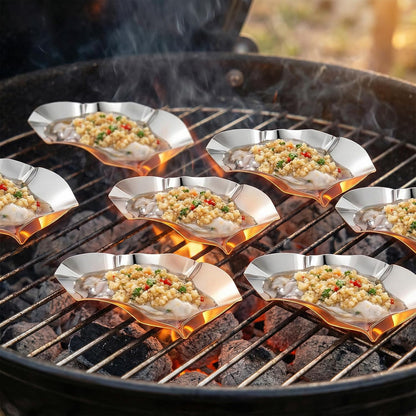 36 Pcs Grillable Stainless Steel Oyster Shells for Cooking and Baking, Reusable Metal Shells Oysters Tray Silver Kitchen Oyster Dish for Seafood Clams Scallops