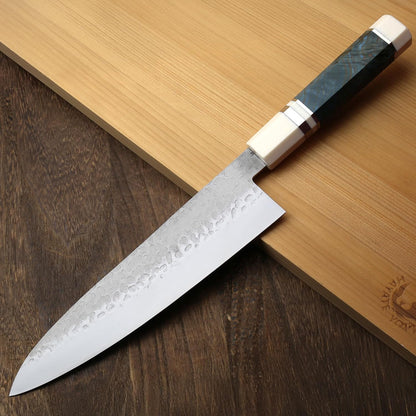 Yoshihiro Hammered SG2 (R-2) Powdered Stainless Steel Gyuto Chef Knife with Alternative Ivory Handle 225mm 8.5''