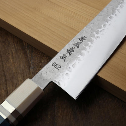 Yoshihiro Hammered SG2 (R-2) Powdered Stainless Steel Gyuto Chef Knife with Alternative Ivory Handle 225mm 8.5''