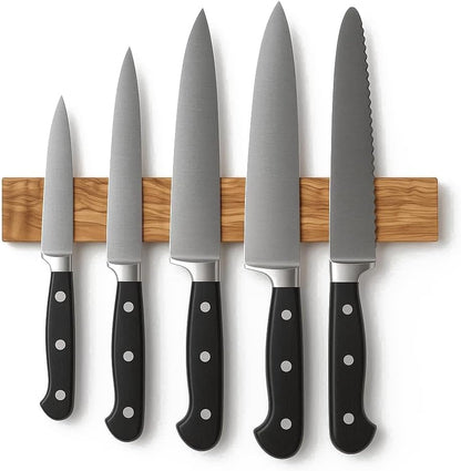 Wooden Knife Magnetic Strip (15,7 x 2.5 in) Mount with Screws, Olive Wood Magnetic Knife Holder for Wall, Space-Saving Knife Rack, Magnetic Knife Holder for Heavy Knifes