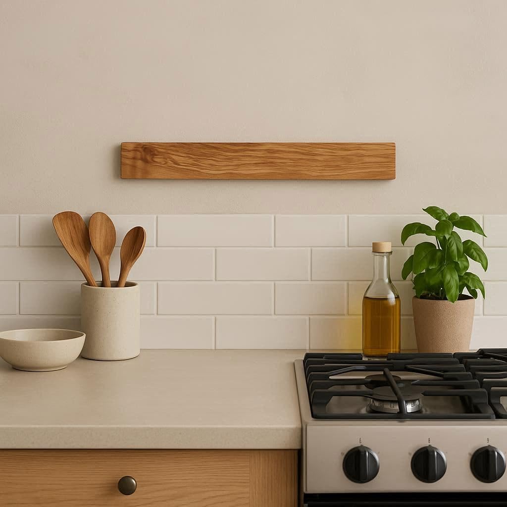 Wooden Knife Magnetic Strip (15,7 x 2.5 in) Mount with Screws, Olive Wood Magnetic Knife Holder for Wall, Space-Saving Knife Rack, Magnetic Knife Holder for Heavy Knifes