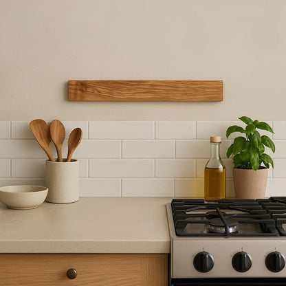 Wooden Knife Magnetic Strip (15,7 x 2.5 in) Mount with Screws, Olive Wood Magnetic Knife Holder for Wall, Space-Saving Knife Rack, Magnetic Knife Holder for Heavy Knifes