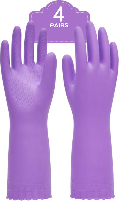 4 Pairs Reusable Dishwashing Cleaning Gloves with Latex Free, Cotton Lining, Kitchen Gloves, Blue, Large