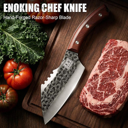6.1 Inch Meat Cleaver Knife with Sheath, Hand Forged Butcher Knife for Meat Cutting, Full Tang Chef Knife for Kitchen, Outdoor Cooking, Camping, BBQ, with Gift Box