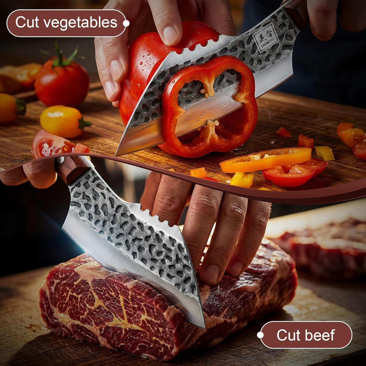 6.1 Inch Meat Cleaver Knife with Sheath, Hand Forged Butcher Knife for Meat Cutting, Full Tang Chef Knife for Kitchen, Outdoor Cooking, Camping, BBQ, with Gift Box