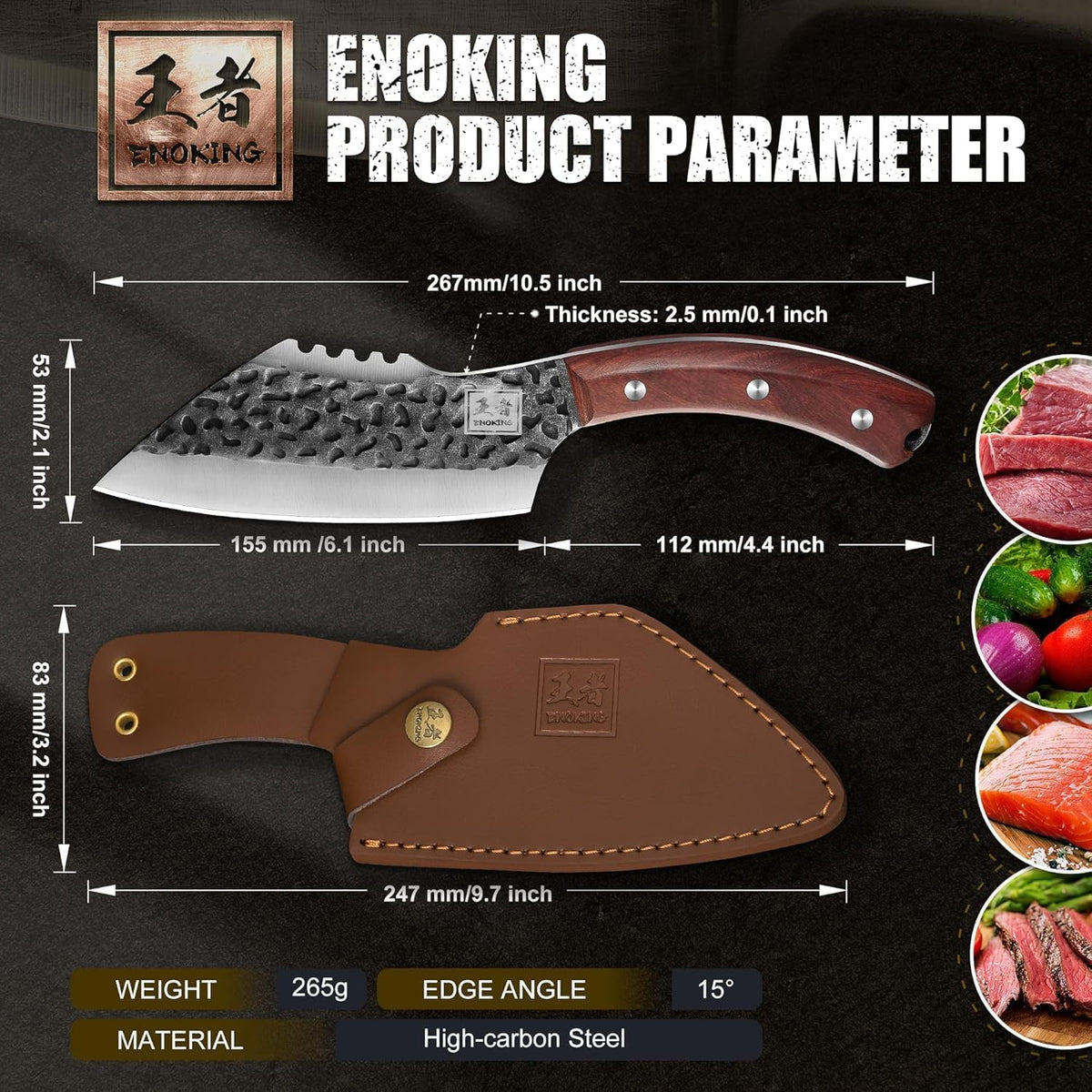 6.1 Inch Meat Cleaver Knife with Sheath, Hand Forged Butcher Knife for Meat Cutting, Full Tang Chef Knife for Kitchen, Outdoor Cooking, Camping, BBQ, with Gift Box