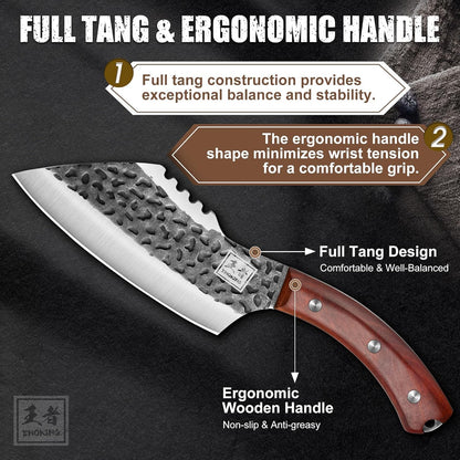 6.1 Inch Meat Cleaver Knife with Sheath, Hand Forged Butcher Knife for Meat Cutting, Full Tang Chef Knife for Kitchen, Outdoor Cooking, Camping, BBQ, with Gift Box