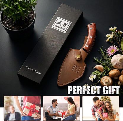 6.1 Inch Meat Cleaver Knife with Sheath, Hand Forged Butcher Knife for Meat Cutting, Full Tang Chef Knife for Kitchen, Outdoor Cooking, Camping, BBQ, with Gift Box