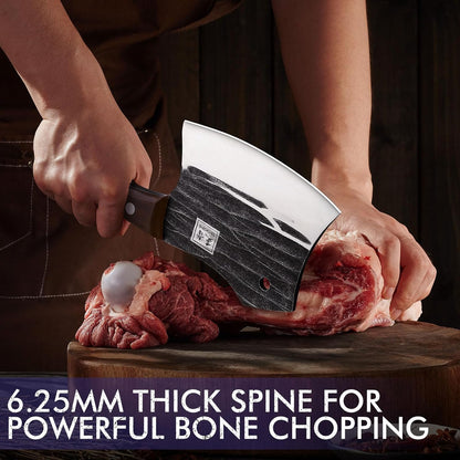 6.1 Inch Meat Cleaver Knife with Sheath, Hand Forged Butcher Knife for Meat Cutting, Full Tang Chef Knife for Kitchen, Outdoor Cooking, Camping, BBQ, with Gift Box
