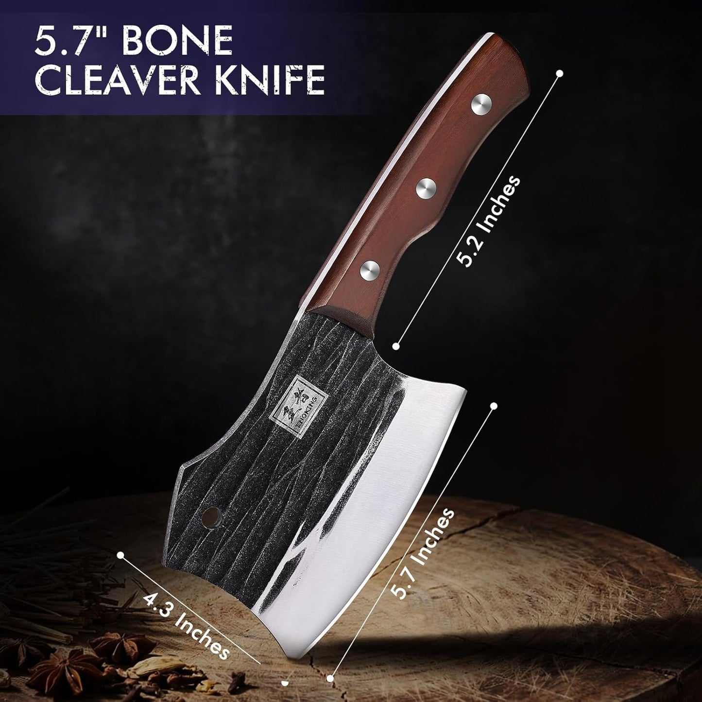 6.1 Inch Meat Cleaver Knife with Sheath, Hand Forged Butcher Knife for Meat Cutting, Full Tang Chef Knife for Kitchen, Outdoor Cooking, Camping, BBQ, with Gift Box