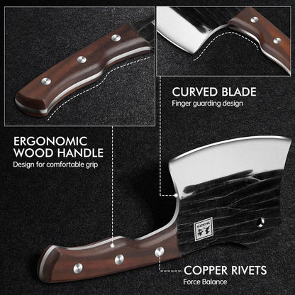 6.1 Inch Meat Cleaver Knife with Sheath, Hand Forged Butcher Knife for Meat Cutting, Full Tang Chef Knife for Kitchen, Outdoor Cooking, Camping, BBQ, with Gift Box
