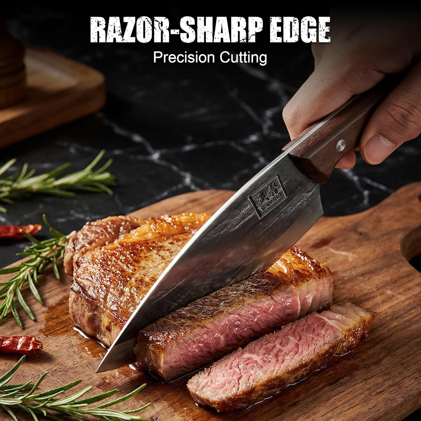 6.1 Inch Meat Cleaver Knife with Sheath, Hand Forged Butcher Knife for Meat Cutting, Full Tang Chef Knife for Kitchen, Outdoor Cooking, Camping, BBQ, with Gift Box
