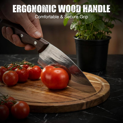 6.1 Inch Meat Cleaver Knife with Sheath, Hand Forged Butcher Knife for Meat Cutting, Full Tang Chef Knife for Kitchen, Outdoor Cooking, Camping, BBQ, with Gift Box
