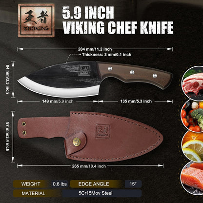6.1 Inch Meat Cleaver Knife with Sheath, Hand Forged Butcher Knife for Meat Cutting, Full Tang Chef Knife for Kitchen, Outdoor Cooking, Camping, BBQ, with Gift Box