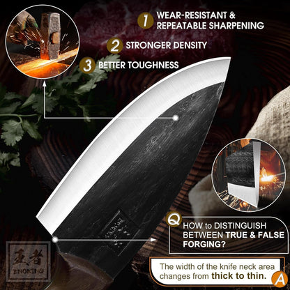 6.1 Inch Meat Cleaver Knife with Sheath, Hand Forged Butcher Knife for Meat Cutting, Full Tang Chef Knife for Kitchen, Outdoor Cooking, Camping, BBQ, with Gift Box