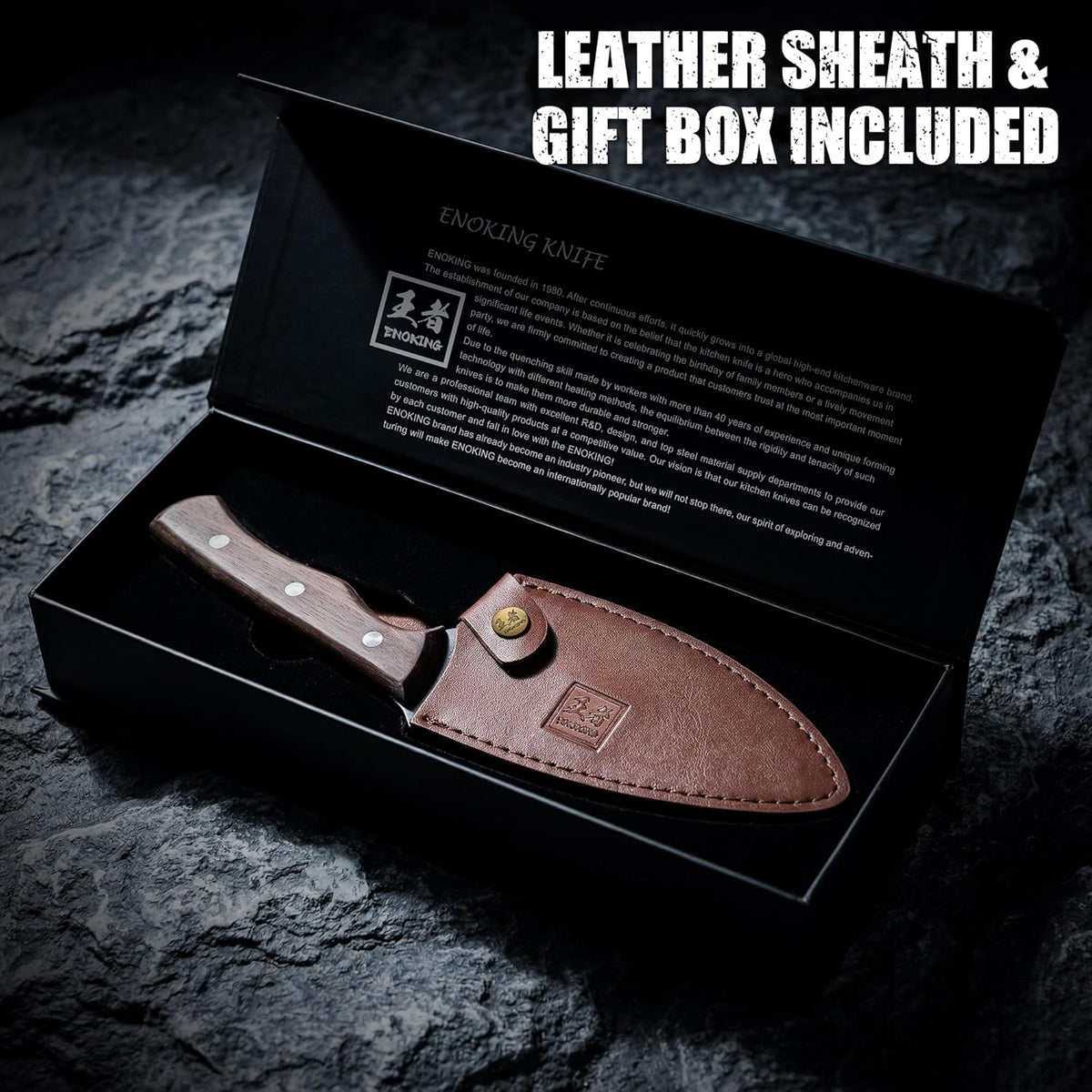 6.1 Inch Meat Cleaver Knife with Sheath, Hand Forged Butcher Knife for Meat Cutting, Full Tang Chef Knife for Kitchen, Outdoor Cooking, Camping, BBQ, with Gift Box